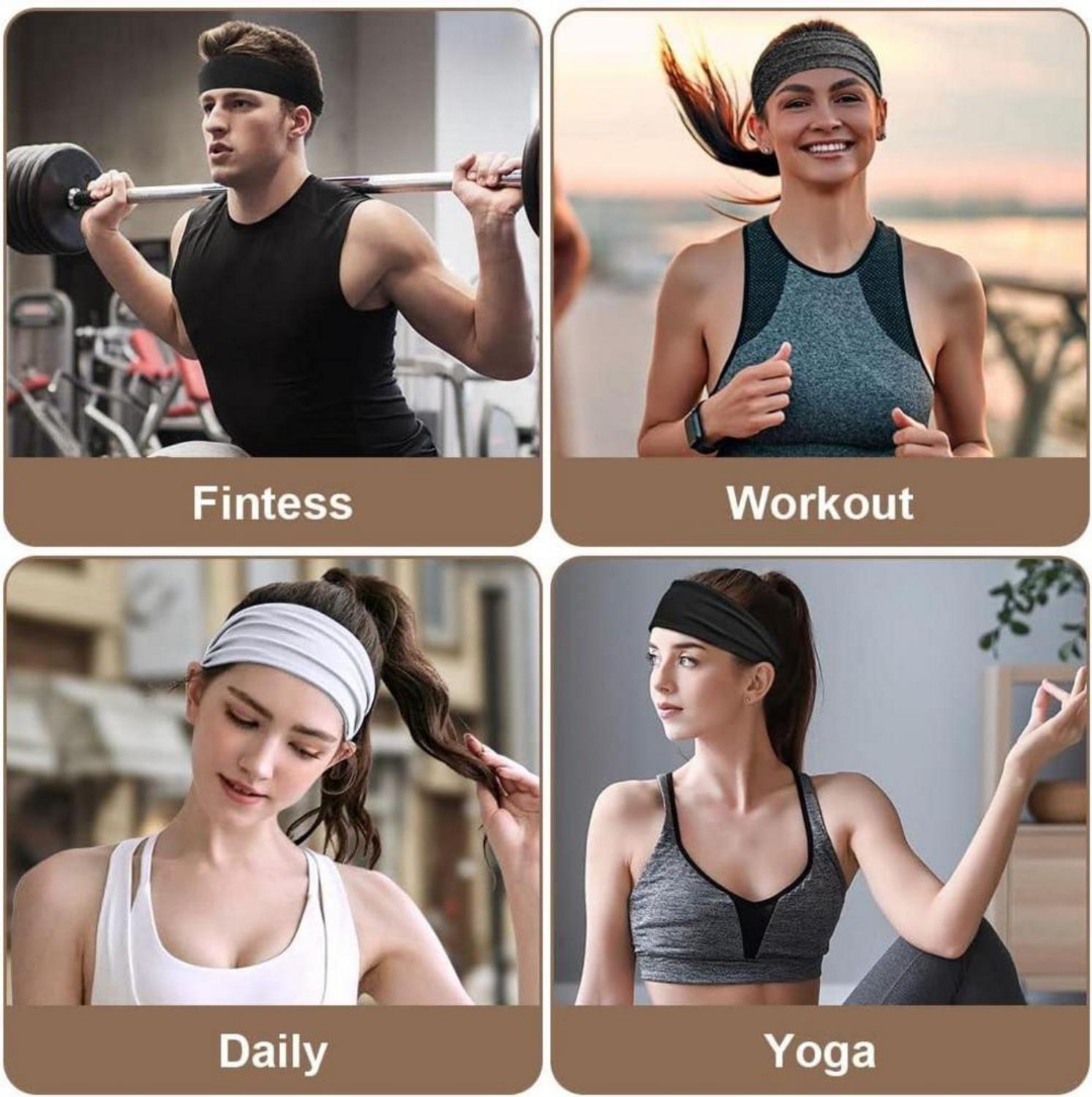 Sport Stirnbänder Set 4 Stück für Damen Herren Anti-Rutsch Haarband Tennis Yoga