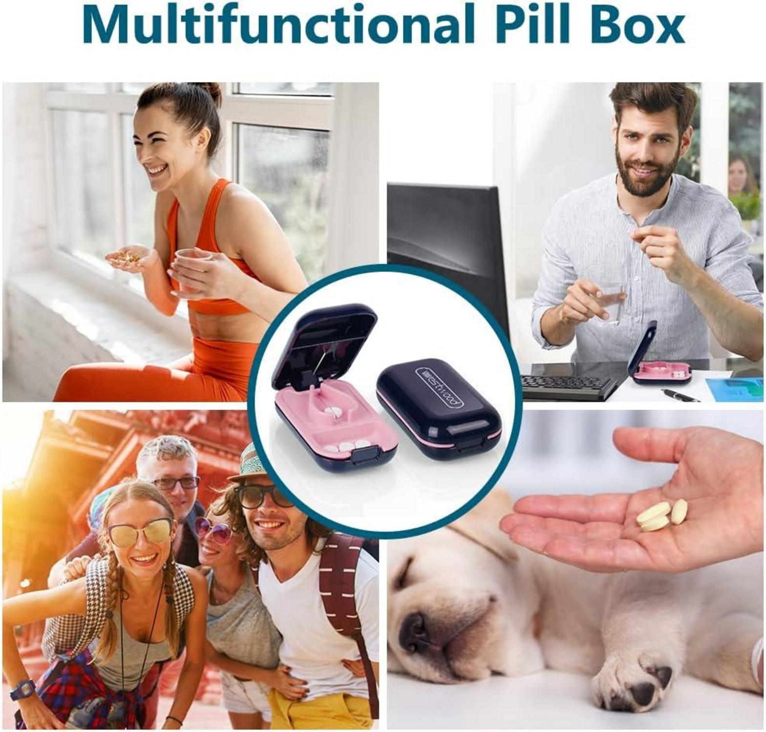 Tablettenteiler mit scharfen Klingen und Aufbewahrungsfach, Blau