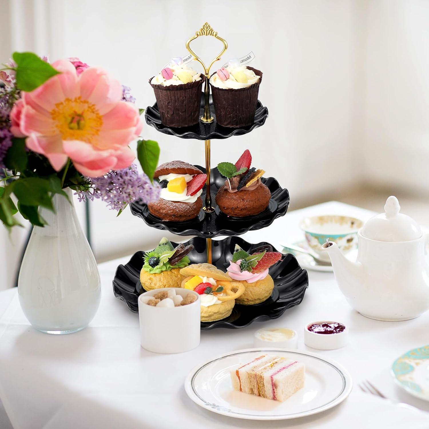 Dessertständer 3-stöckig Schwarz/Weiß Kunststoff