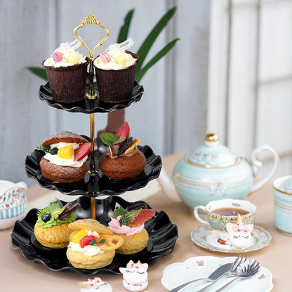 3-stöckiger Cupcake-Ständer Schwarz/Weiß Kunststoff - Dessertteller Servierplatte
