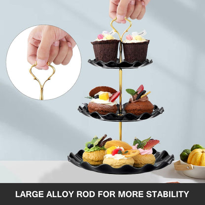 3-stöckiger Cupcake Kuchenständer Dessert Obst Süßigkeiten Display Schwarz