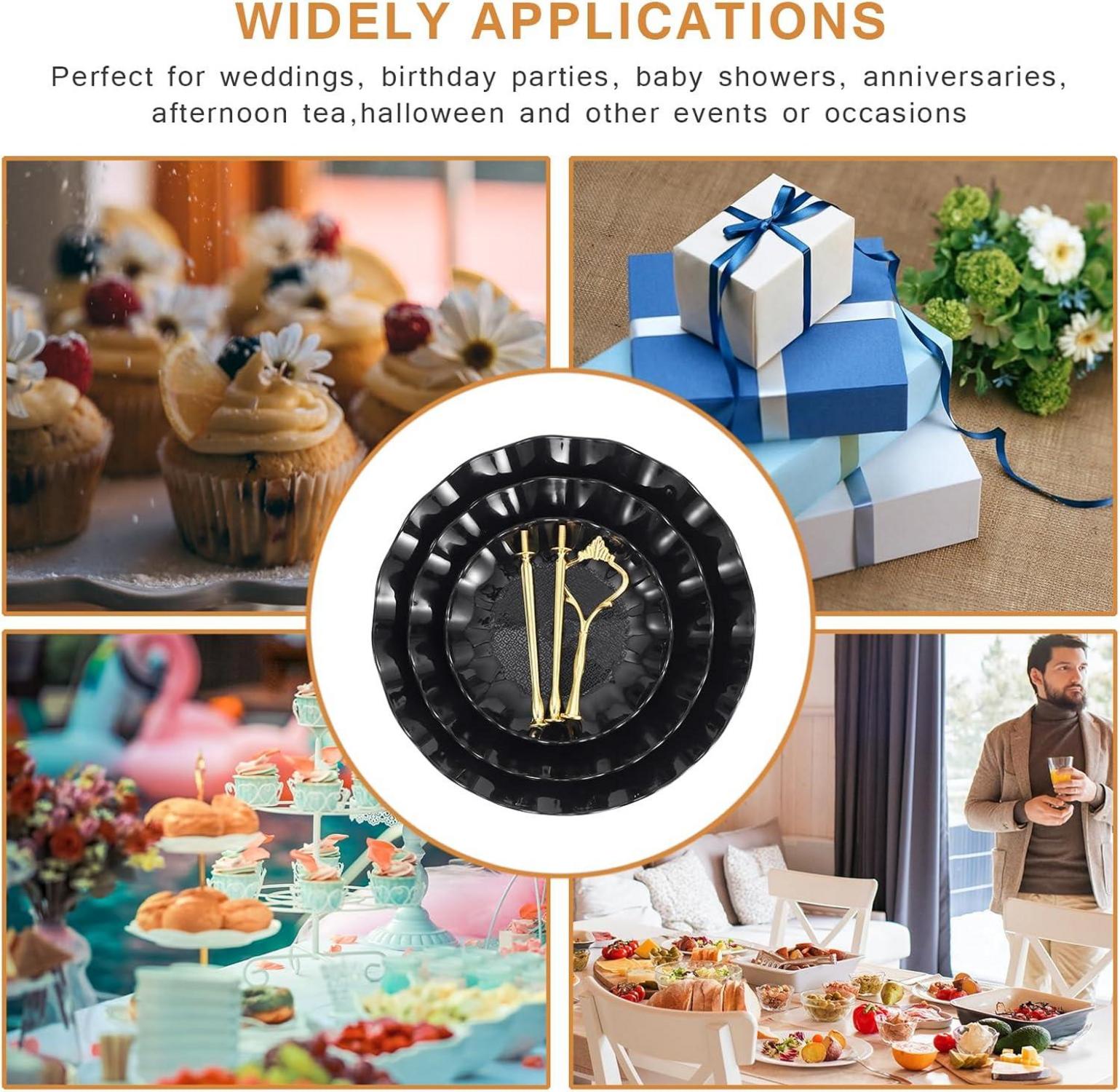 3-stöckiger Cupcake Kuchenständer Dessert Obst Süßigkeiten Display Schwarz