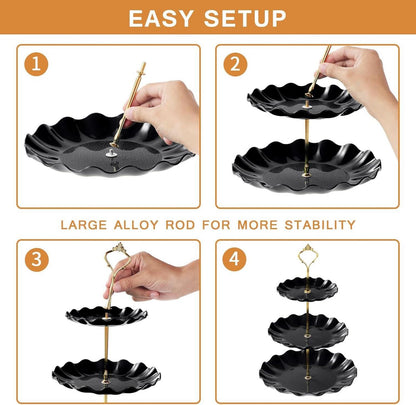3-stöckiger Cupcake-Ständer Schwarz/Weiß Kunststoff - Dessertteller Servierplatte