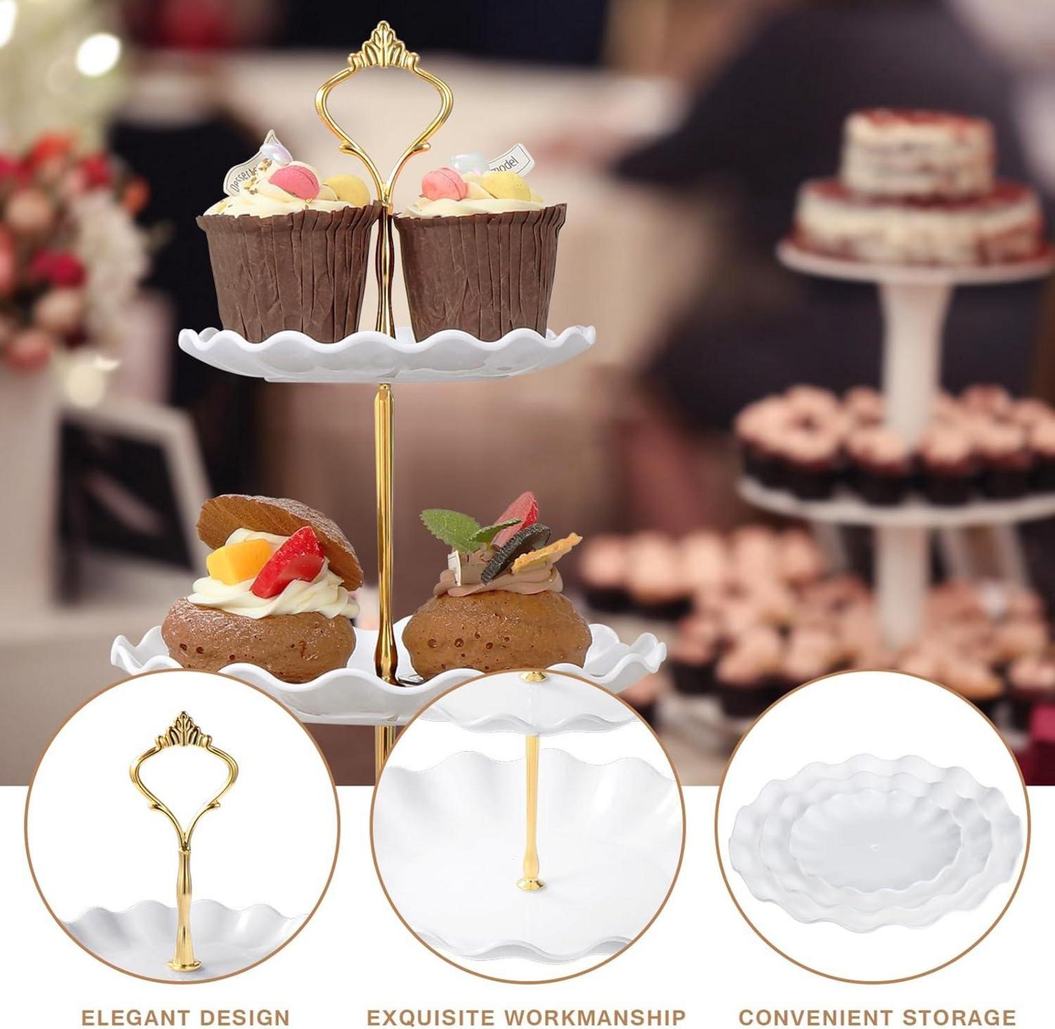 3-stöckiger Cupcake-Ständer Weiß Kunststoff Etagere