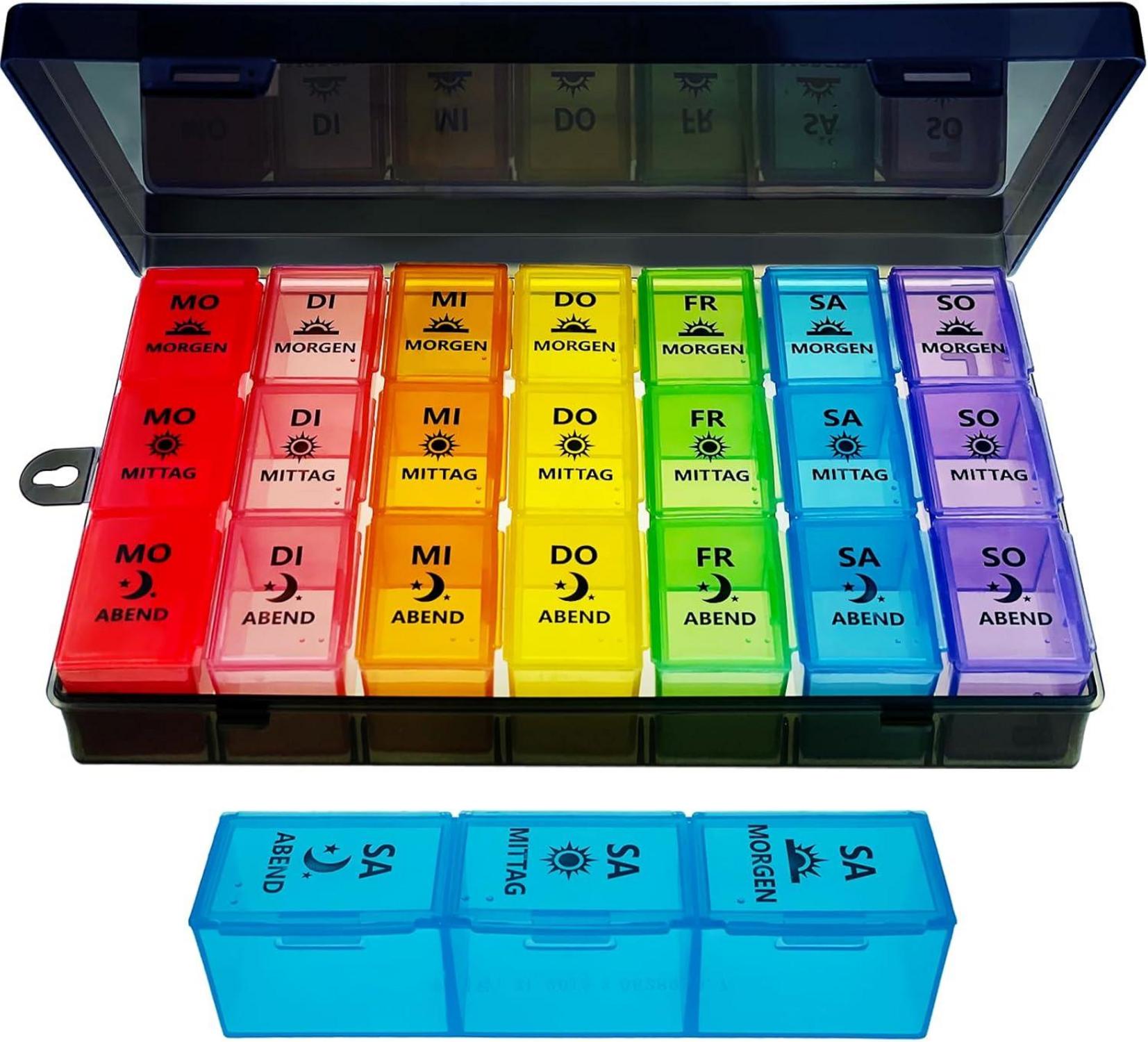 Tablettenbox 7 Tage Pillendose mit 3 Fächern Schwarz