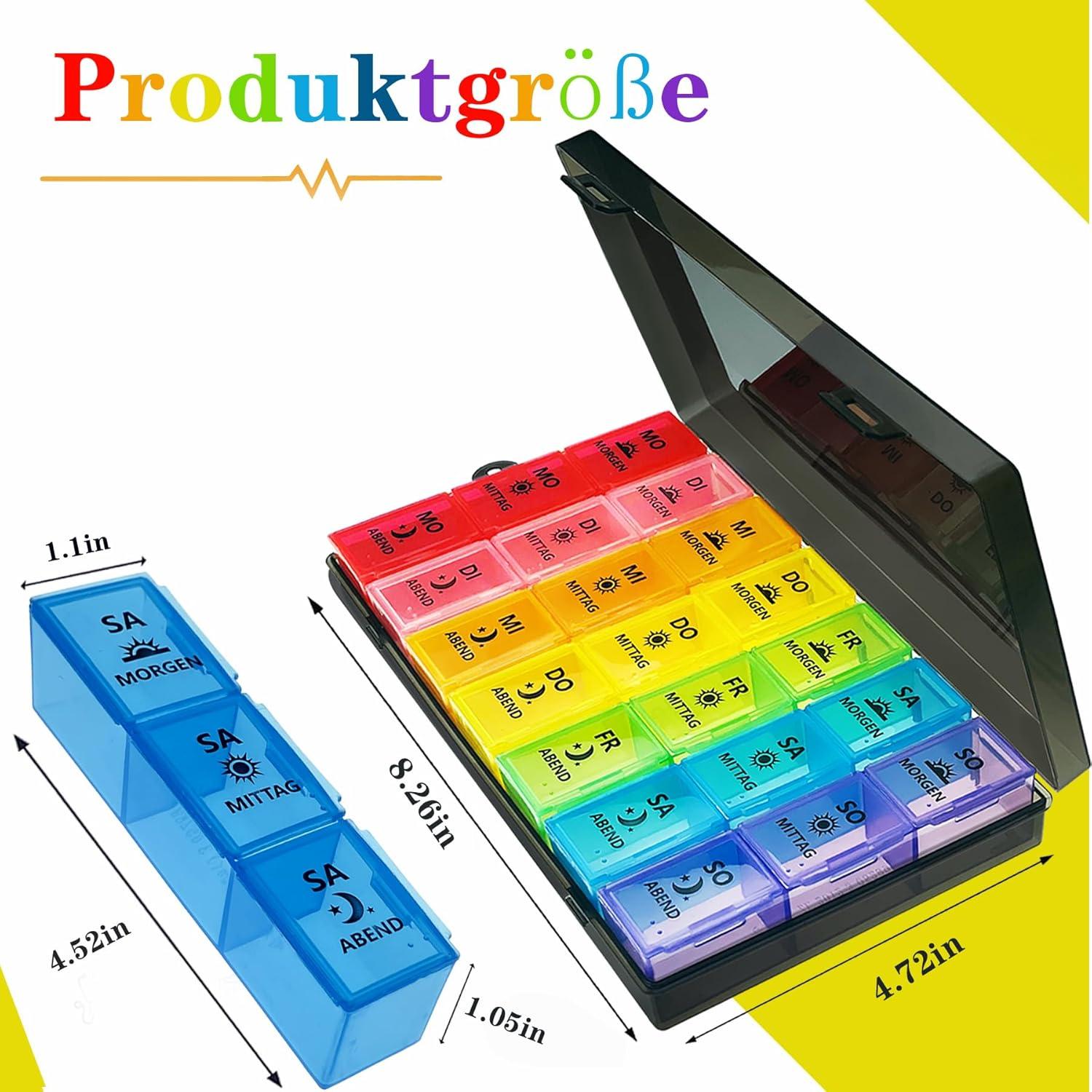 Tablettenbox 7 Tage Pillendose 3 Große Fächer Schwarz