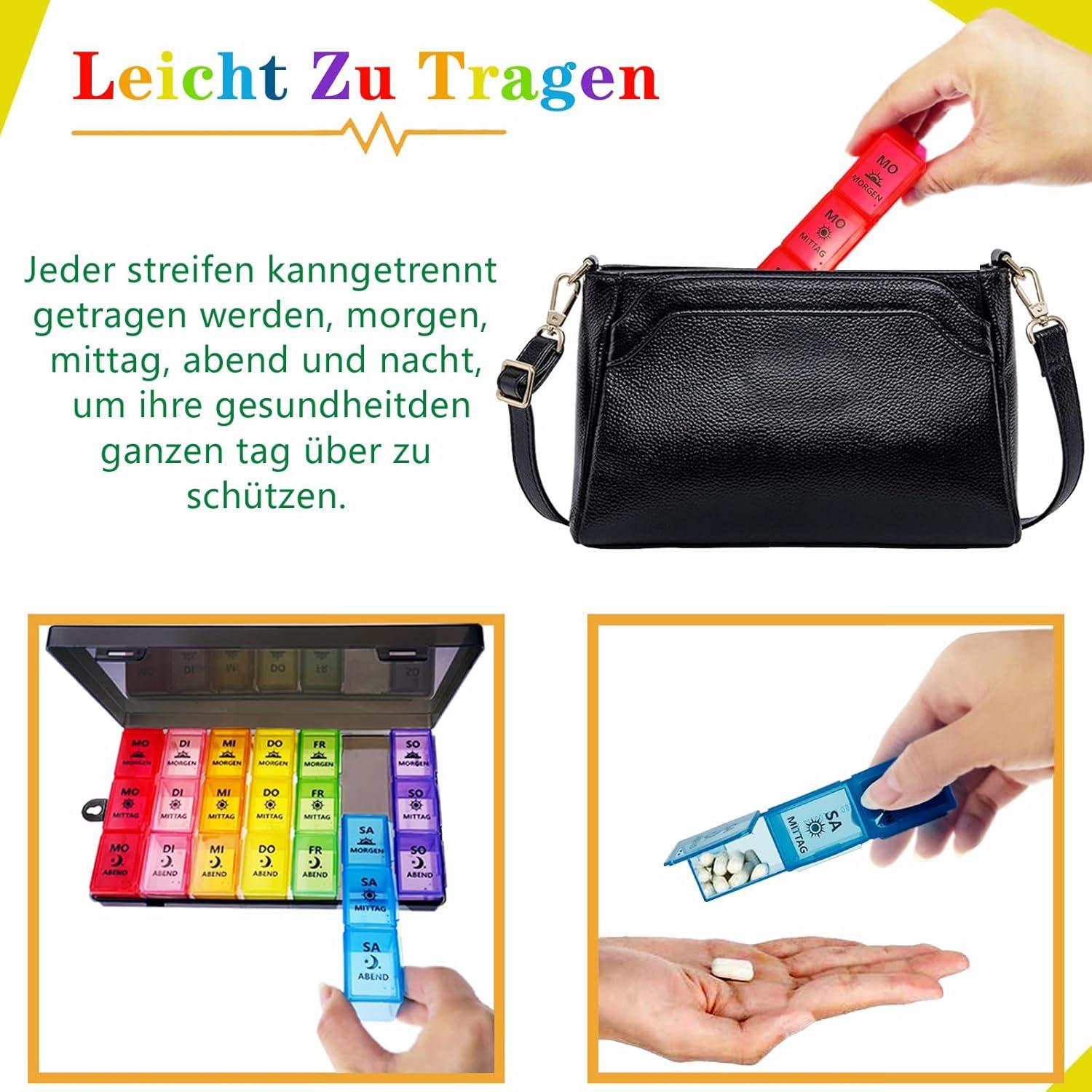 Tablettenbox 7 Tage Pillendose mit 3 Fächern Schwarz