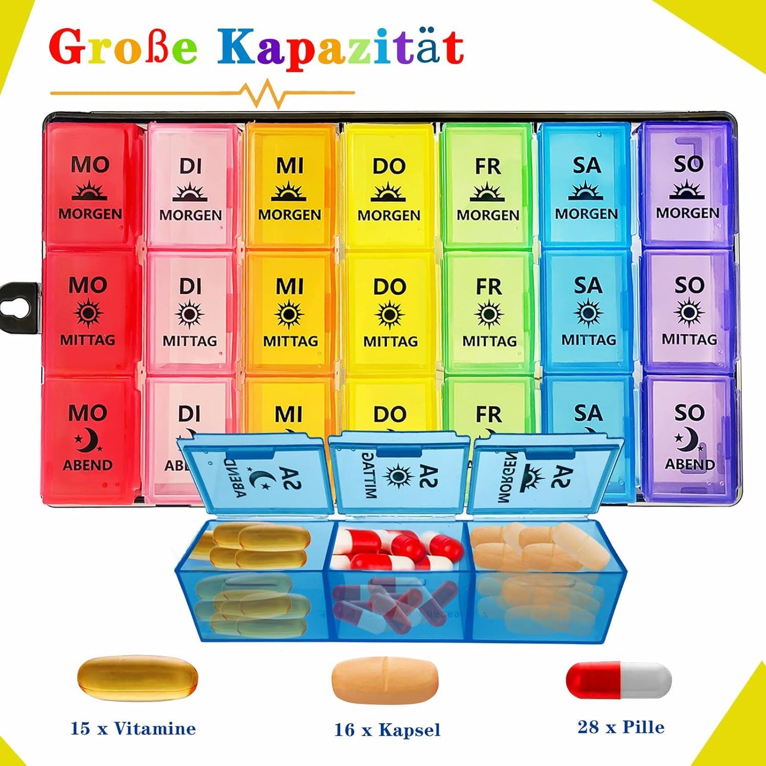ZVZM Tablettenbox 7 Tage mit 3 Fächern Schwarz