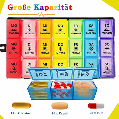 ZVZM Tablettenbox 7 Tage mit 3 Fächern Schwarz