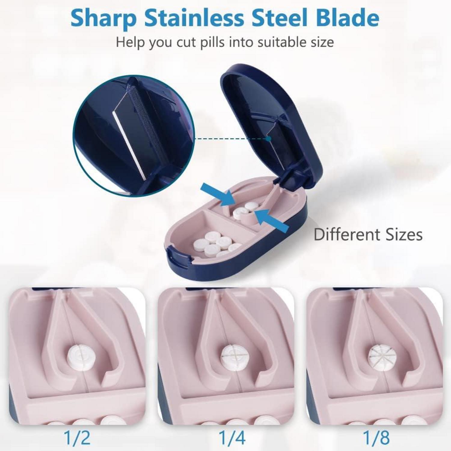 Tablettenteiler mit Aufbewahrungsfach und scharfen Klingen, tragbarer Pillenschneider