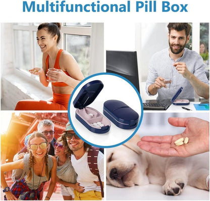 Tablettenteiler Pillenschneider 2-in-1 Aufbewahrung Blau