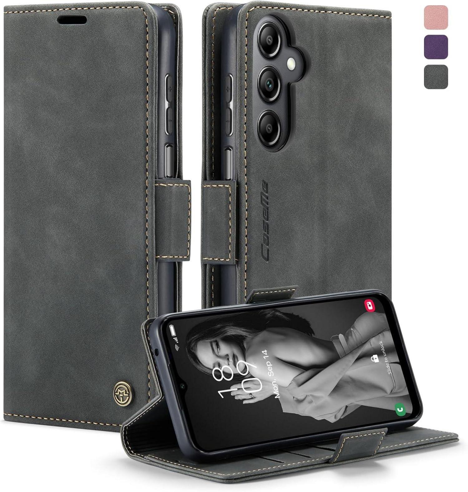 Samsung Galaxy A14 5G/4G Hülle Leder RFID Standfunktion Grau