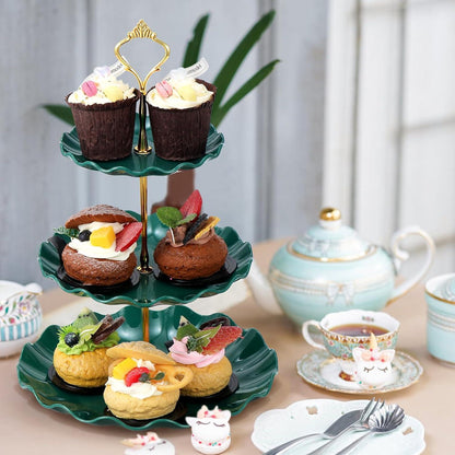 3-stöckiger Kuchenständer Cupcake-Halter Dunkelgrün Kunststoff