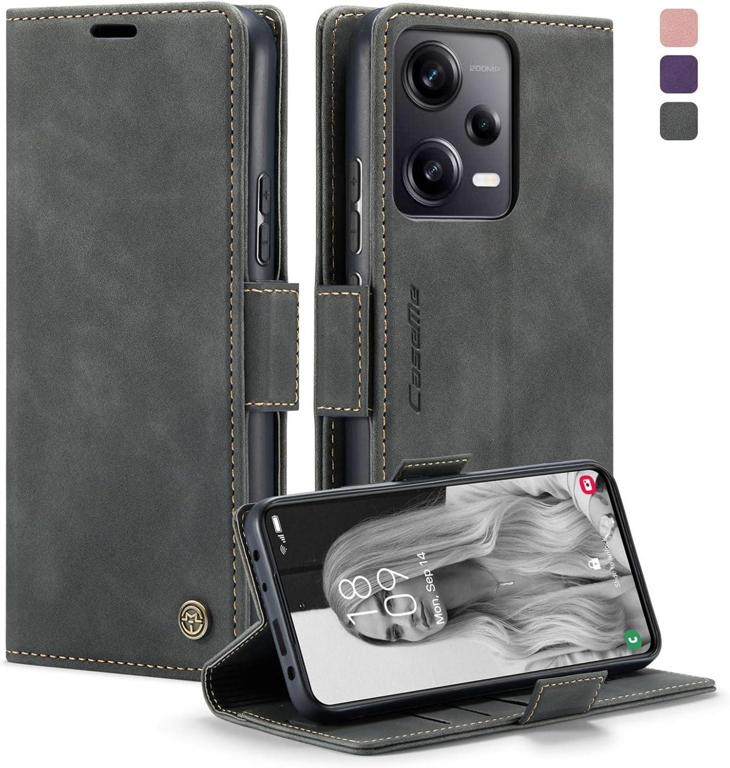 Premium Leder Flip Case für Redmi Note 12 Pro 5G - Grau