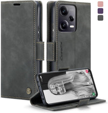 Premium Leder Flip Case für Redmi Note 12 Pro 5G - Grau