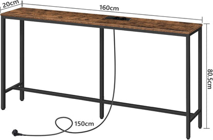 Konsolentisch mit Ladestation USB-Anschlüssen Vintagebraun 160cm