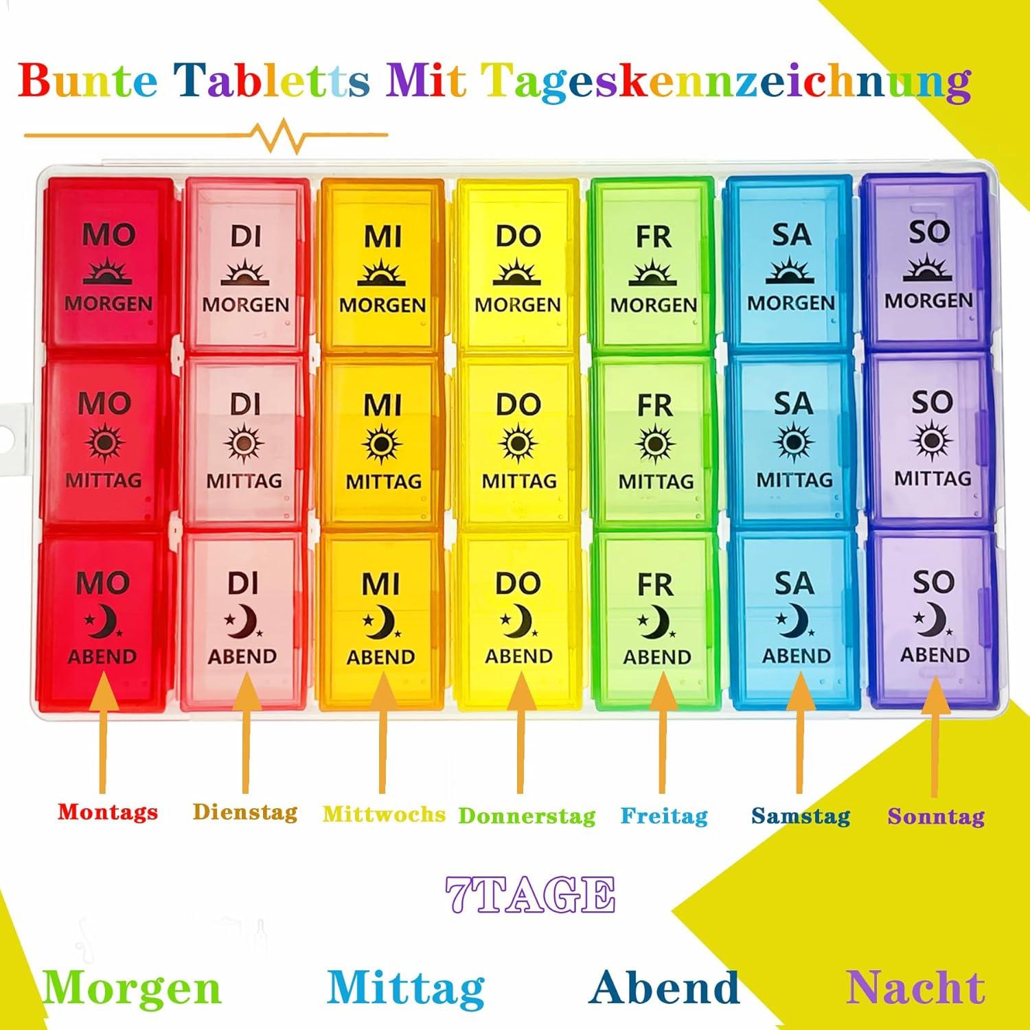 Tablettenbox 7 Tage Pillendose 3 Große Fächer Medikamentenbox