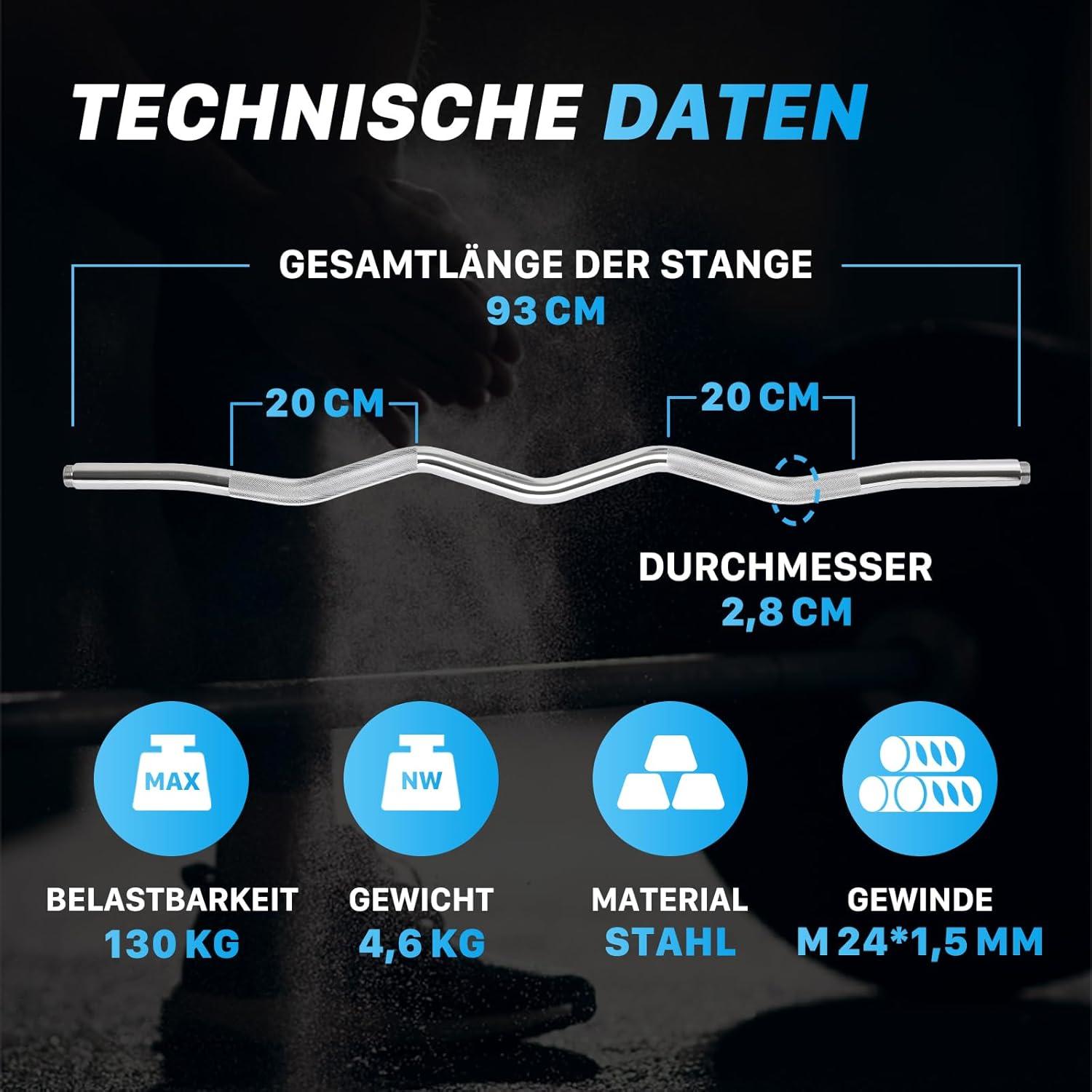 Northdeer SZ Curlstange 95cm aus massivem Stahl verchromt & gerändelt