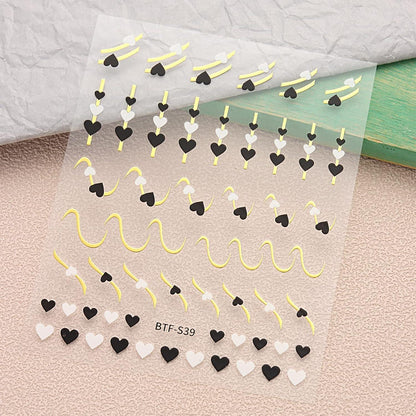 Nagelsticker Herz Linien Blumen – 9 Blatt Nail Art Aufkleber