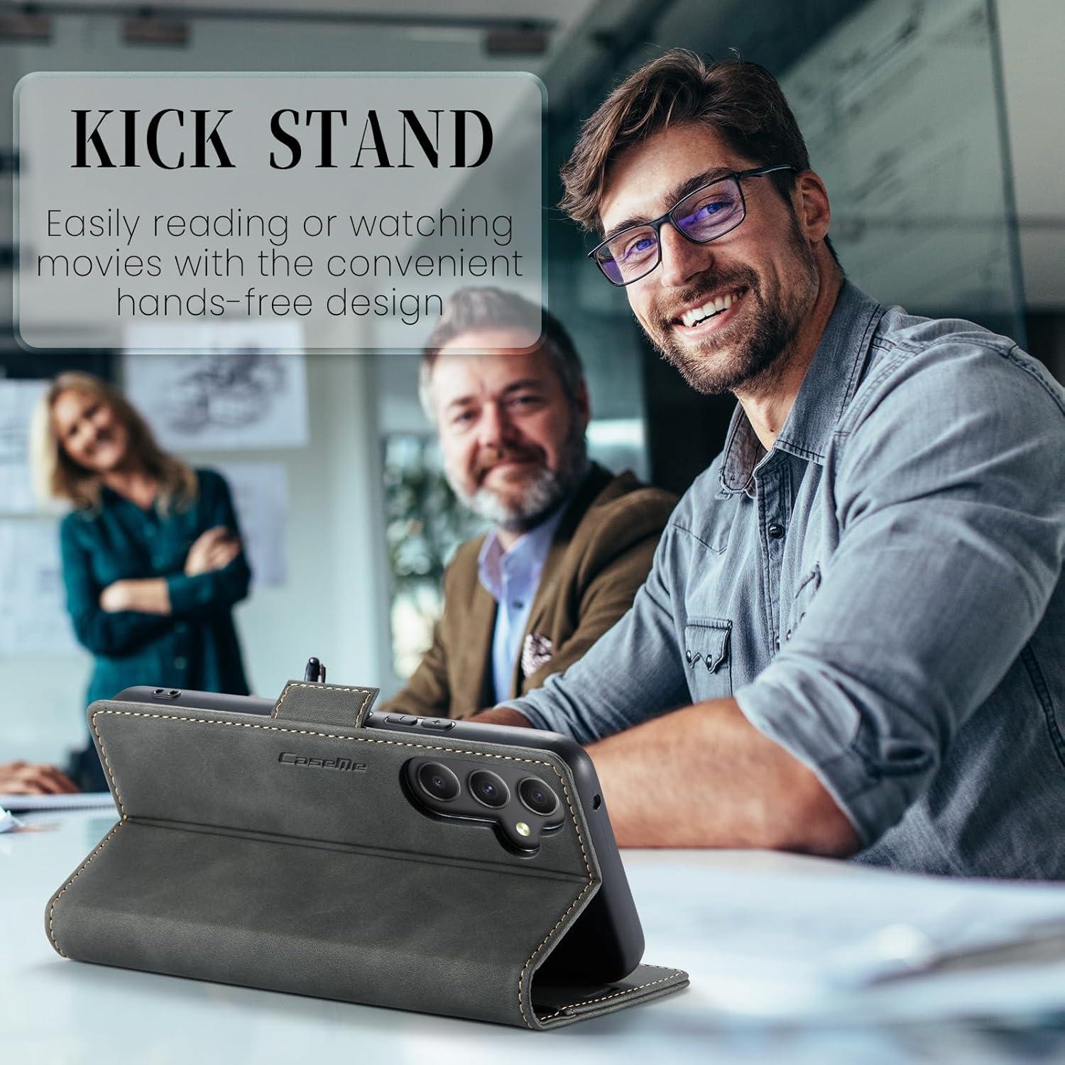 KZB Samsung Galaxy A34 5G Hülle Leder Klapphülle RFID Standfunktion Grau