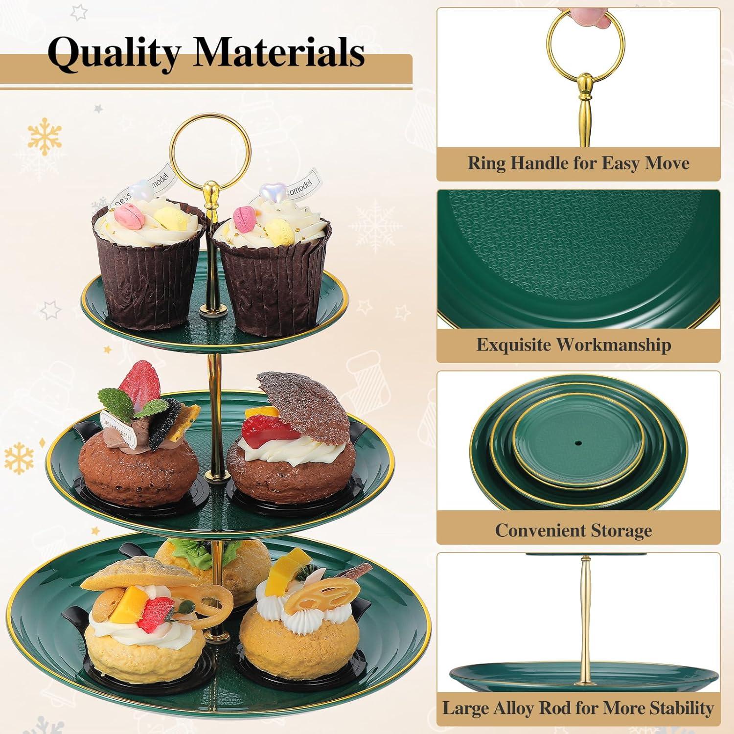 3-stöckiger Cupcake-Ständer für Hochzeit Geburtstag Dunkelgrün