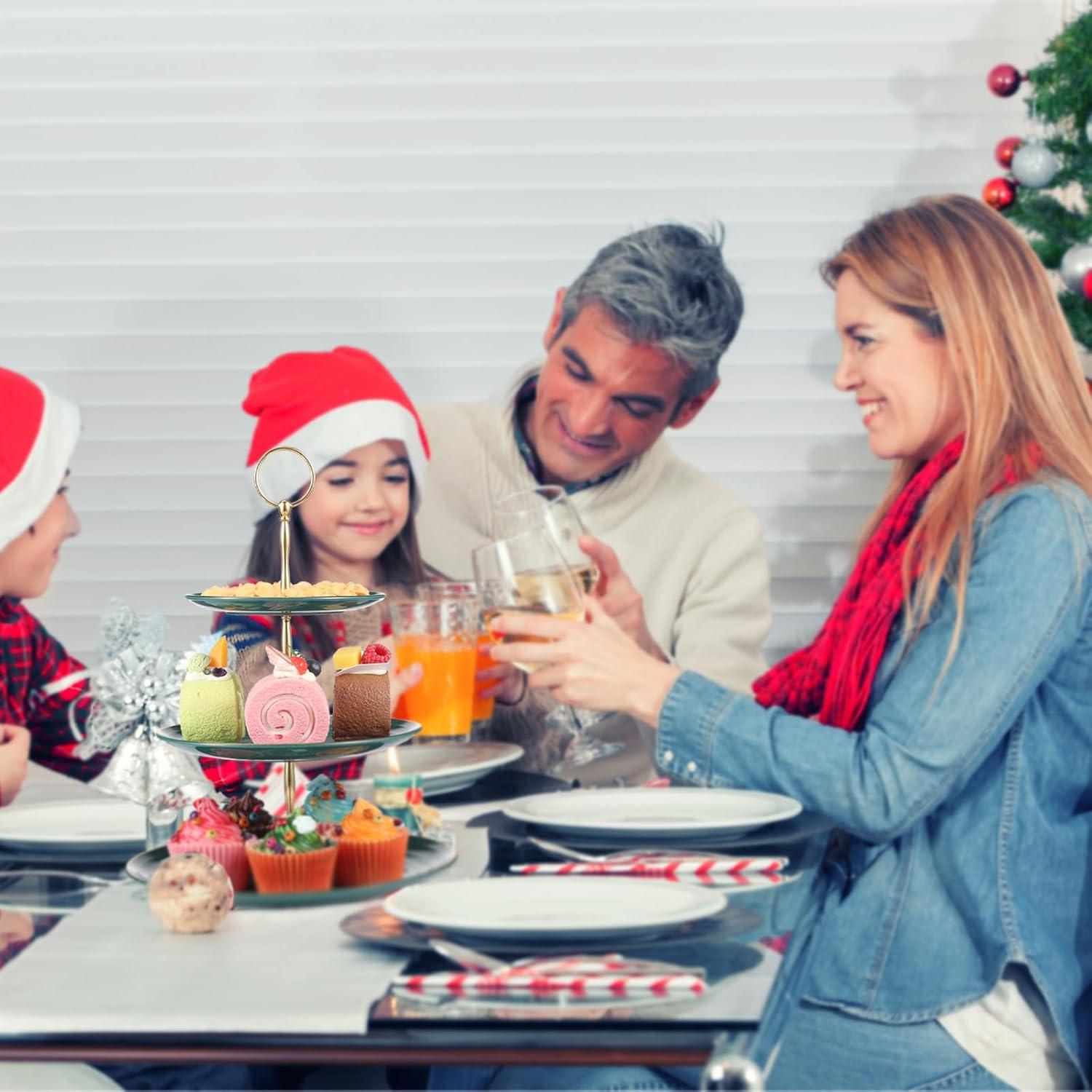 3-stöckiger Kuchenständer Cupcake-Halter Dunkelgrün Kunststoff