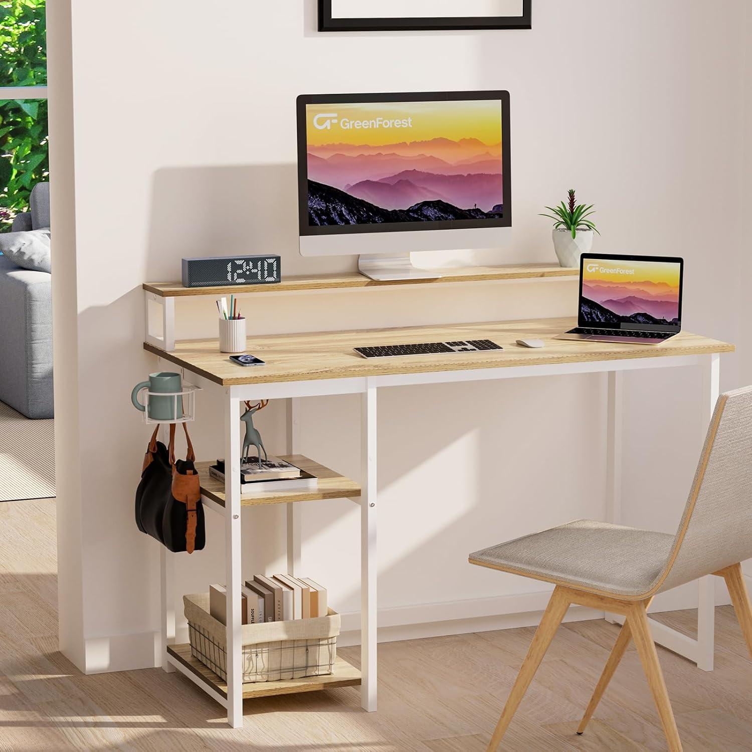 Schreibtisch 100x50 cm Holz mit Regal Monitorständer