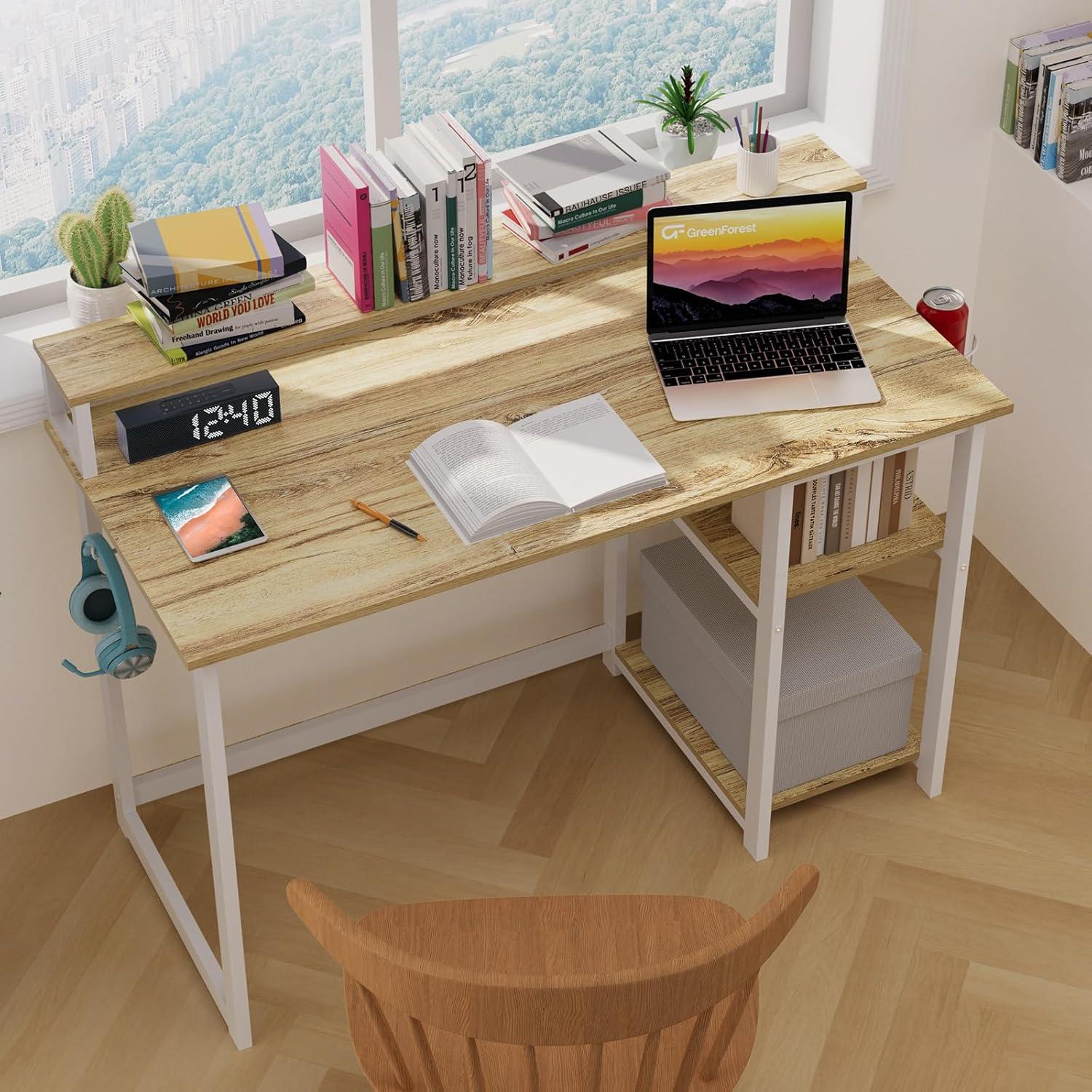 Kleiner Schreibtisch mit Regal und Monitorständer Eiche 100x50 cm