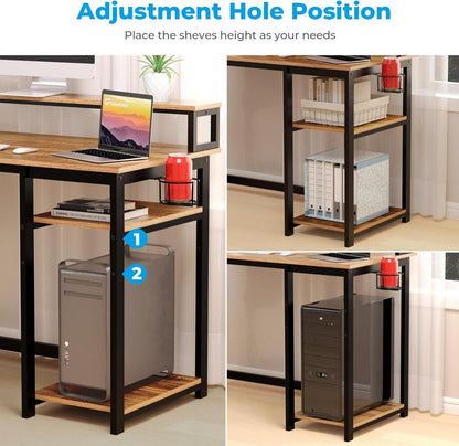 Schreibtisch mit Regal und Monitorständer, 120x55cm, Home Office, Braun