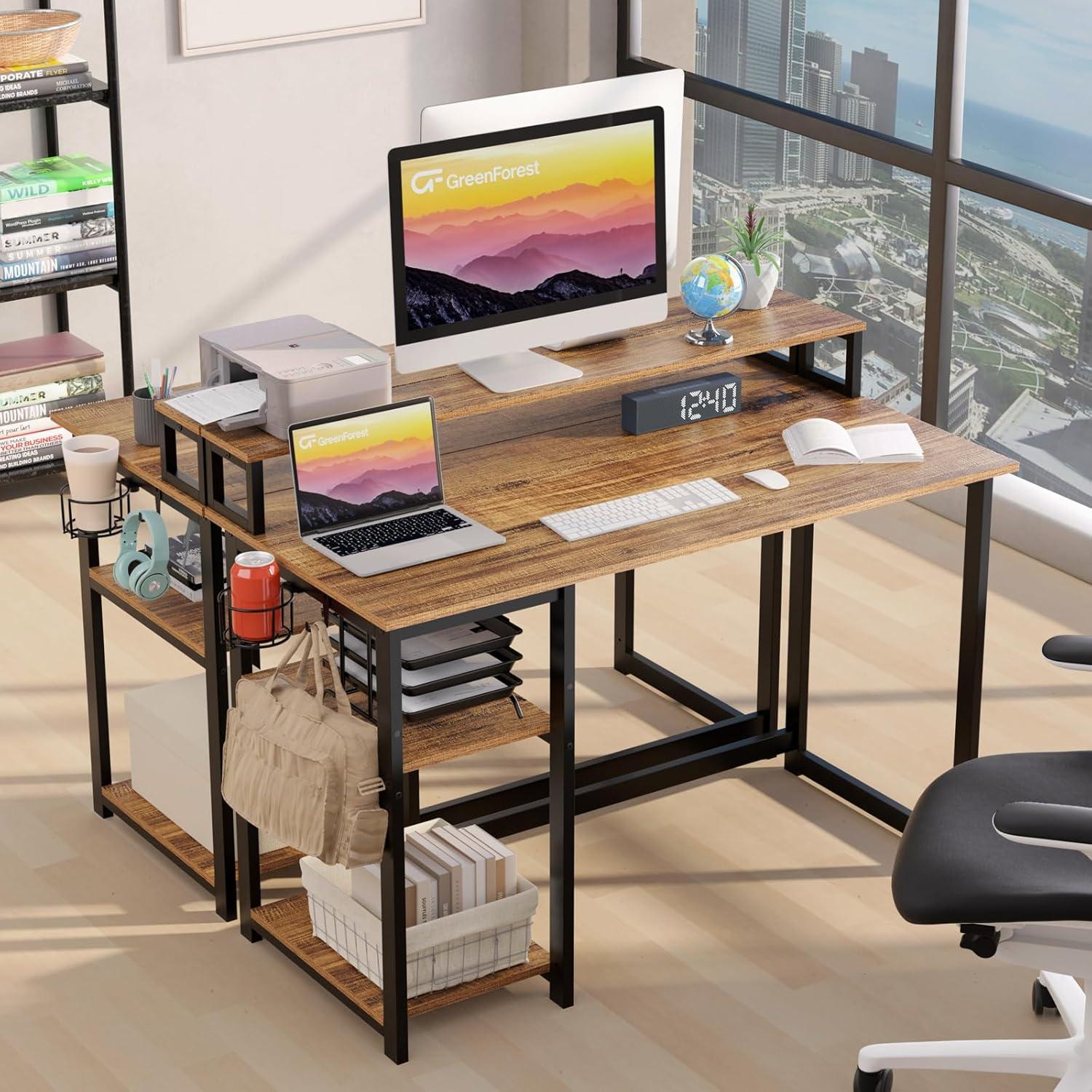 Schreibtisch 120x55 cm mit Regal und Monitorständer, Braun