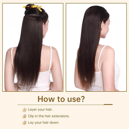 Clip in Echthaar Haarverlängerung Schwarz 55 cm