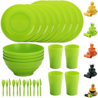 Evanda Kunststoff Geschirrset 28-teilig Camping Teller
