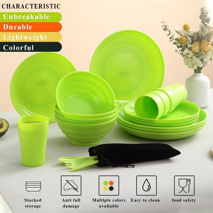 Evanda Kunststoff Geschirrset 28-teilig Camping Teller