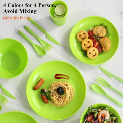 Evanda Kunststoff Geschirrset 28-teilig Camping Teller