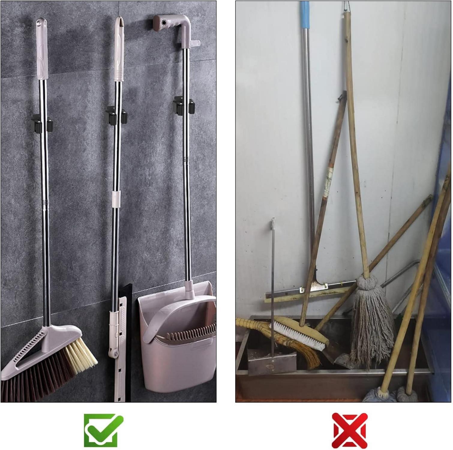 Hejo 6 Stück Wischmopp Besenhalter Wand Gartengerätehalter Schwarz