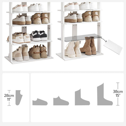 Schuhregal 8-lagig schmal 50 cm weiß 2 Haken Ablagegestell