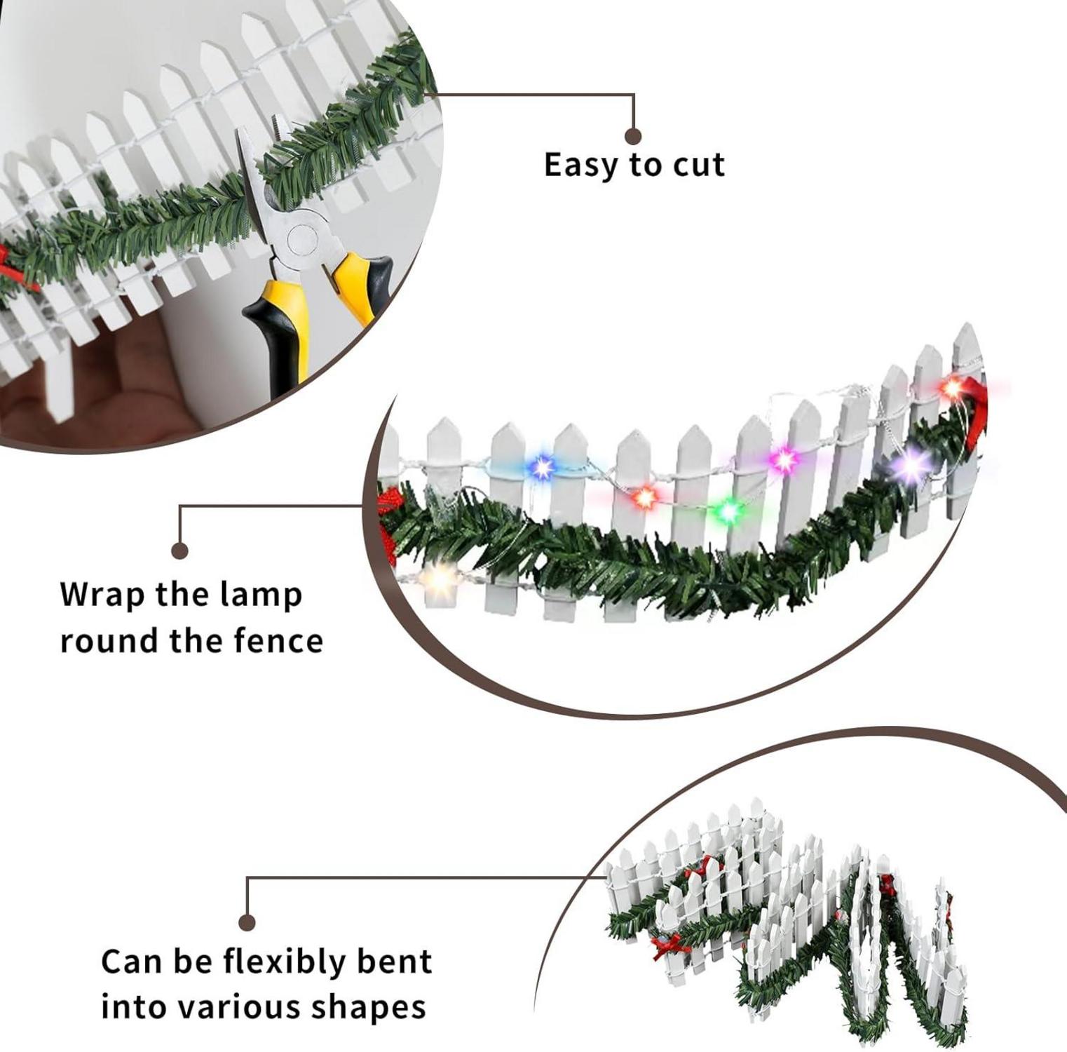 Miniatur Holzzaun Weihnachtsdeko Wichtelhaus LED Beleuchtung 100 cm