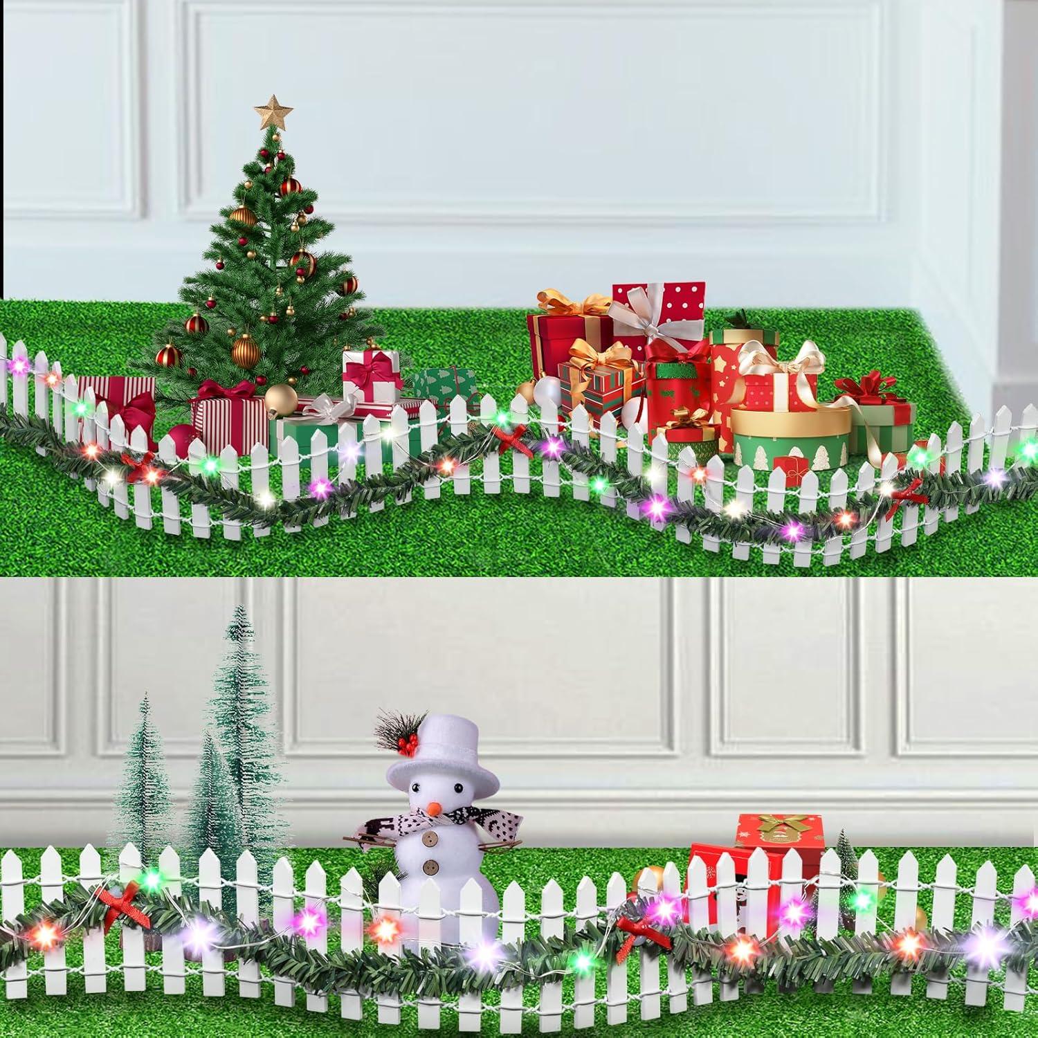 Miniatur Weihnachtszaun Holz LED Beleuchtung 100x5cm
