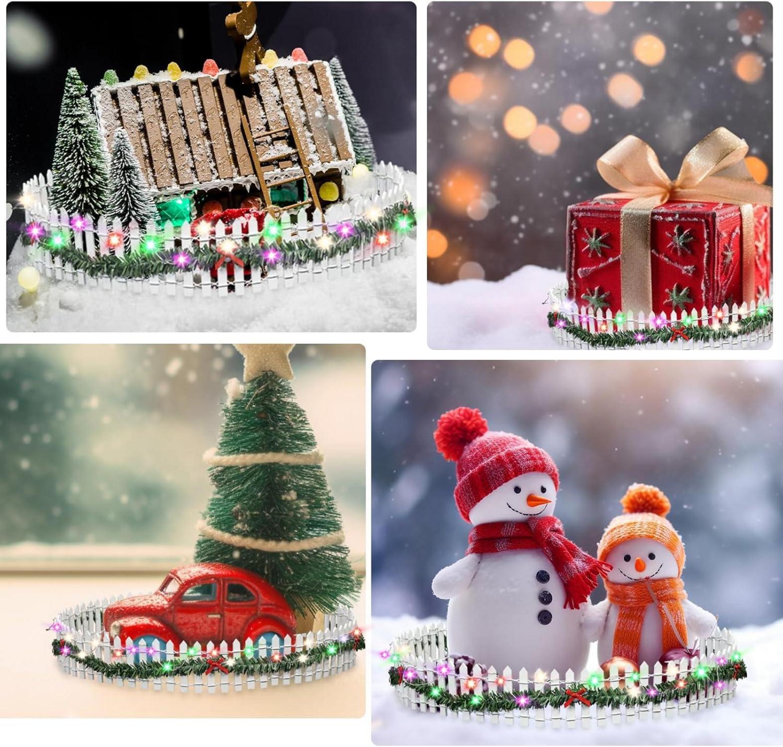 Miniatur Weihnachtszaun Holz LED Beleuchtung 100x5cm
