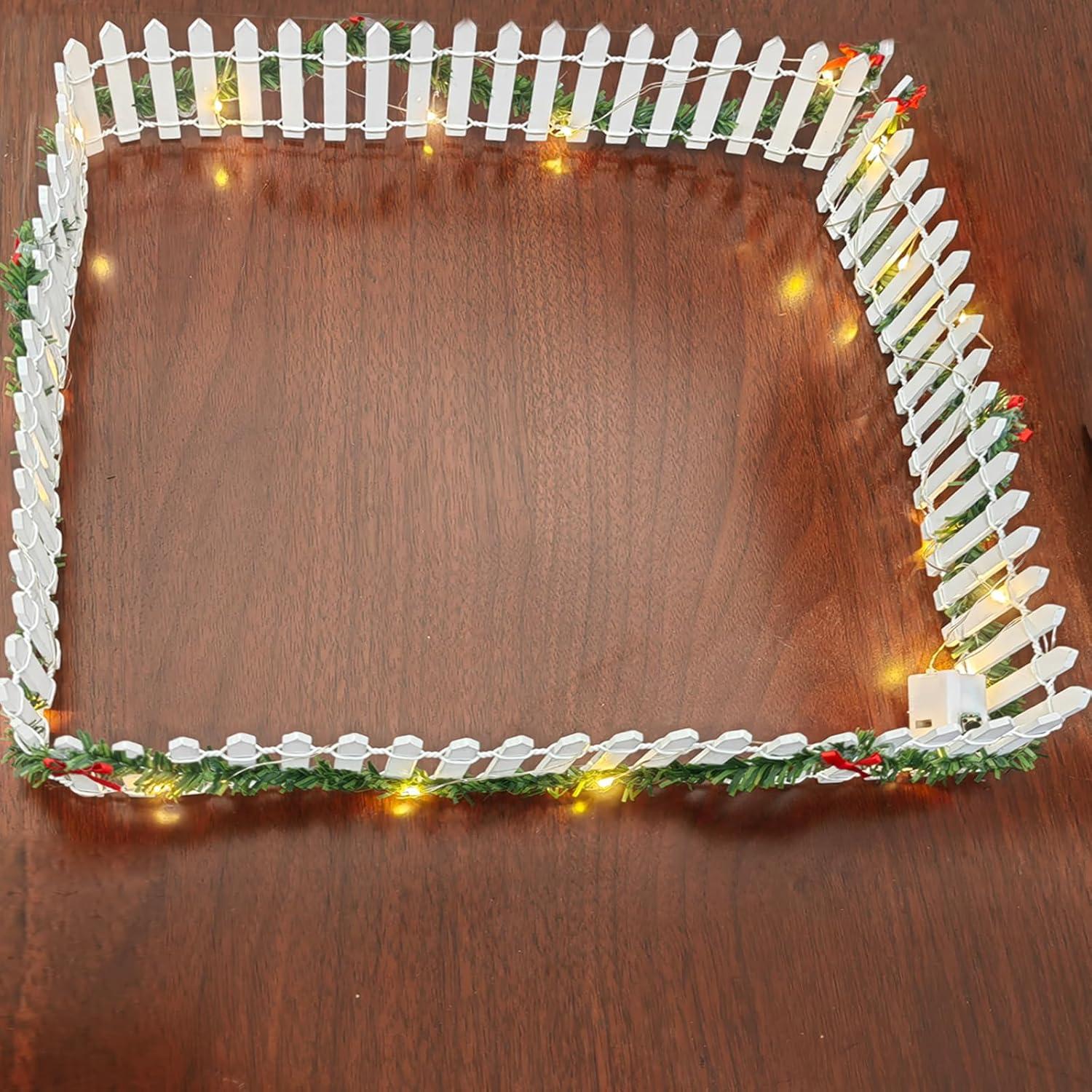 Miniatur Holzzaun Weihnachtsdeko Wichtelhaus LED Beleuchtung 100 cm