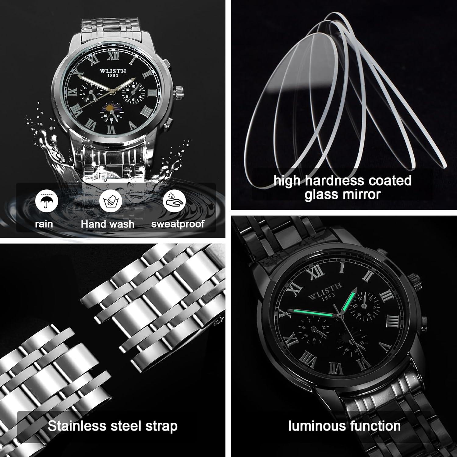 BSTcentelha Herren-Armbanduhr Dunkelblau Geschenkset - Quarz Analog Schlüsselanhänger Sonnenbrille