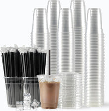 200er Set 350ml Plastikbecher mit Deckel für Eiskaffee und Getränke
