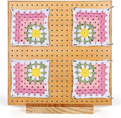 Großes Granny Squares Blockierbrett aus Bambus - 28 x 28
