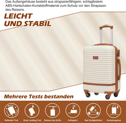 COOLIFE Koffer Trolley Set ABS Hartschalen 4 Rollen TSA-Schloss Weiß/Braun