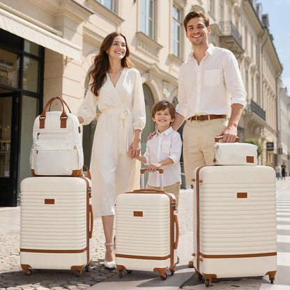 Reisekoffer-Set 5-teilig mit Rucksack und Kulturbeutel, Blau/Braun