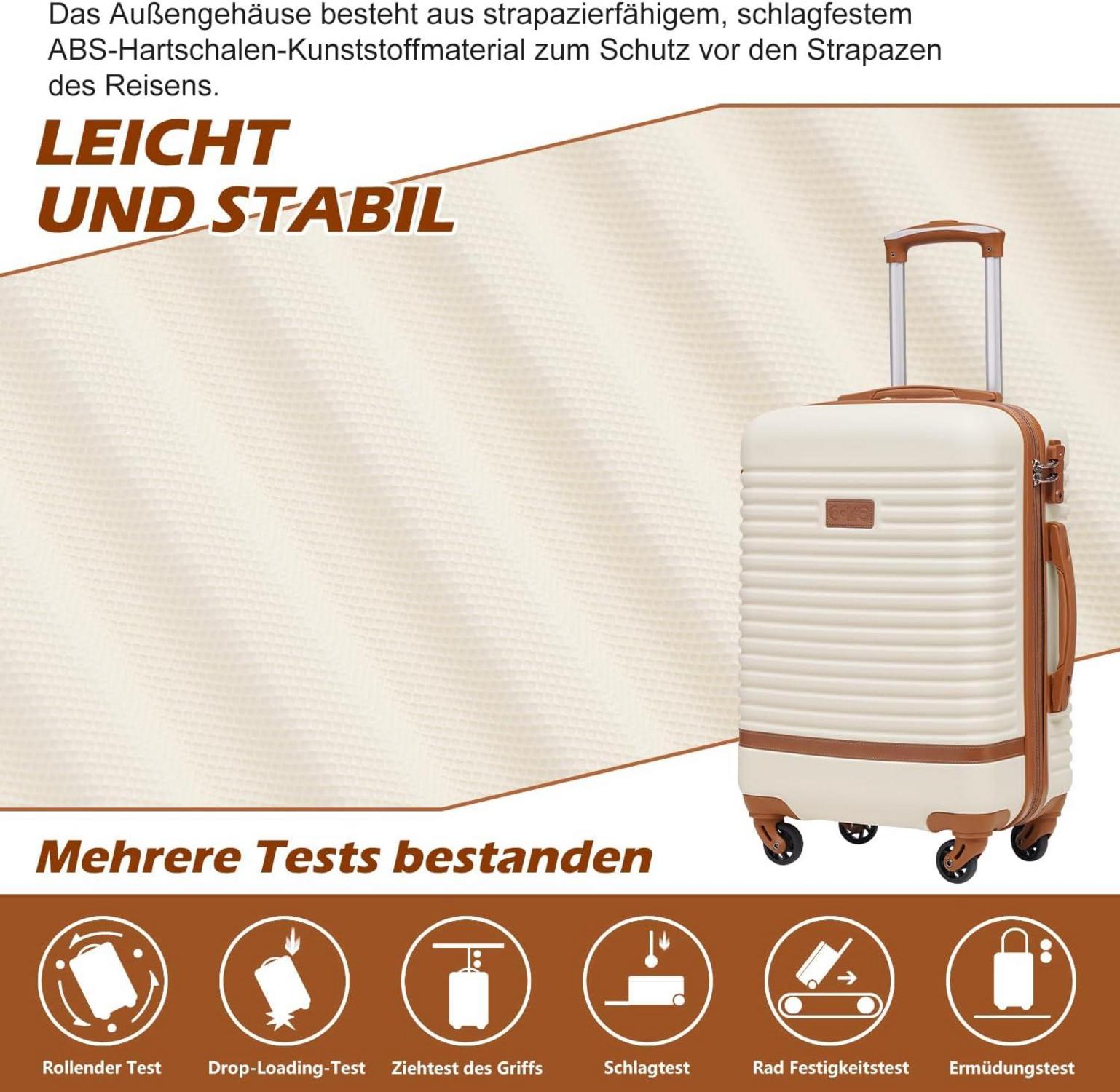 COOLIFE Koffer Trolley Set ABS Hartschalen 4 Rollen TSA-Schloss 5tlg Schwarz/Braun