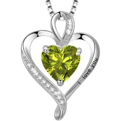 Silber Herz Kette Damen "I love you" Gravur & Geburtsstein