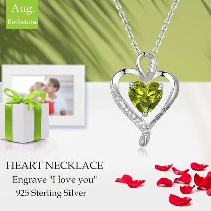 Silber Herz Kette Damen "I love you" Gravur & Geburtsstein
