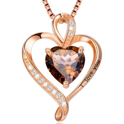 Silber Herz Kette Damen "I love you" Gravur & Geburtsstein
