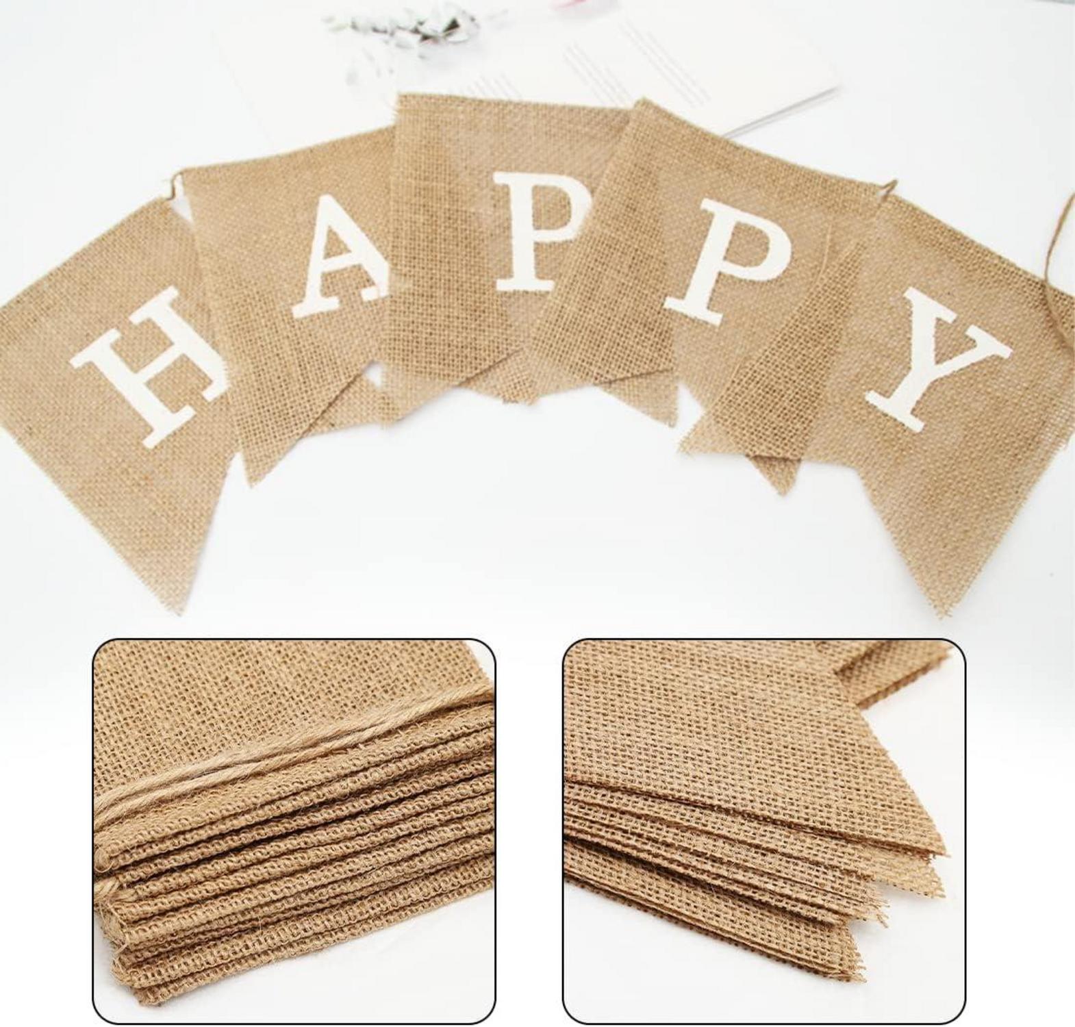 Happy Birthday Vintage Sackleinen Banner Wimpelkette DIY Deko